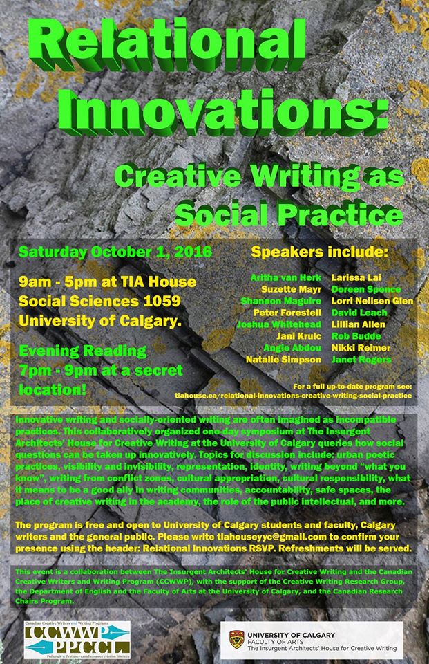 Relational Innovations: Creative Writing event poster as Social Practice